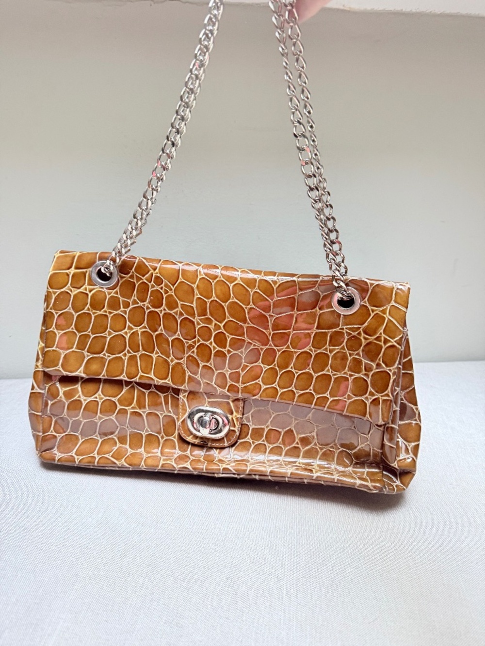 Jenrigo Made in Italy Patent Leather Alligator Embossed Shoulder Bag Purse